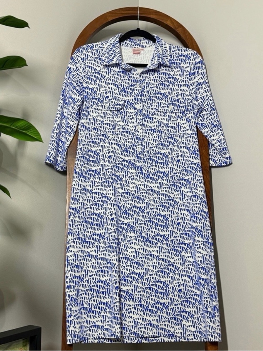 Persifor MEDIUM White Blue Geomettric Winpenny Shirt Dress USA Made